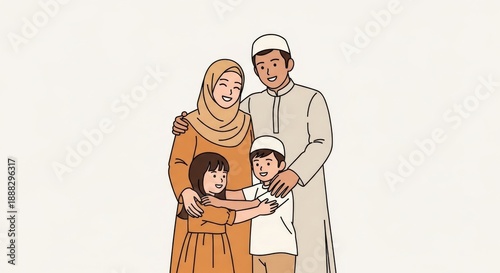 Vector Scene of Parents and Daughter Celebrating Islamic Holiday