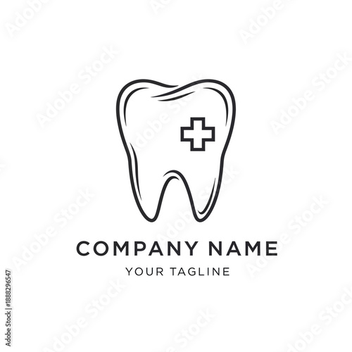 Dental Health Logo with Tooth and Medical Cross Symbol.