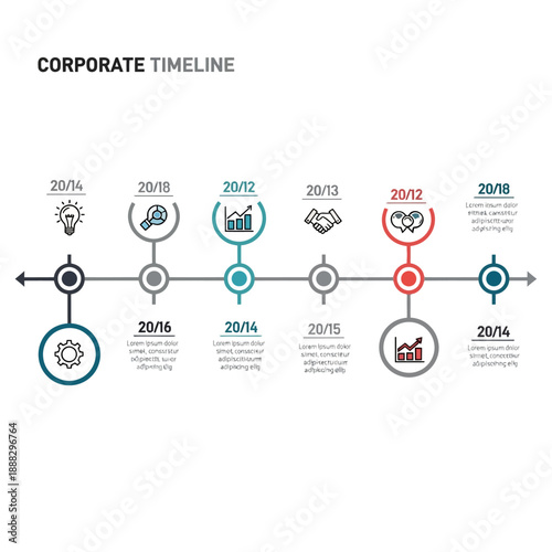 Corporate Timeline Infographic with Milestones and Icons.