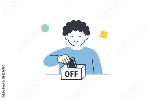 Young male storing phone in box to disconnect concept