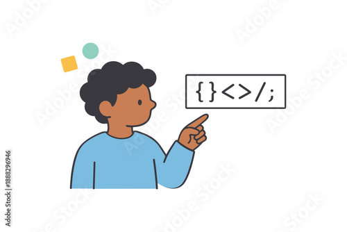 Illustration of young african male coder with programming symbols