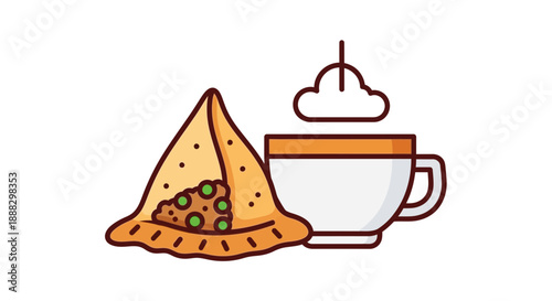 Indian samosa and chai vector illustration on a traditional indian background