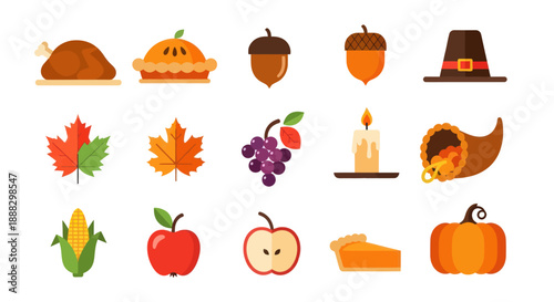 Thanksgiving holiday season icons isolated on white background