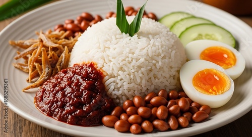 Wallpaper Mural Nasi Lemak traditional Malaysian dish with coconut rice, sambal, anchovies, peanuts, and egg Torontodigital.ca