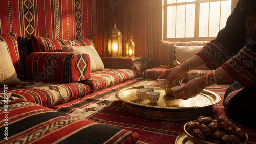Arabian Hospitality Scene with Traditional Coffee Service

