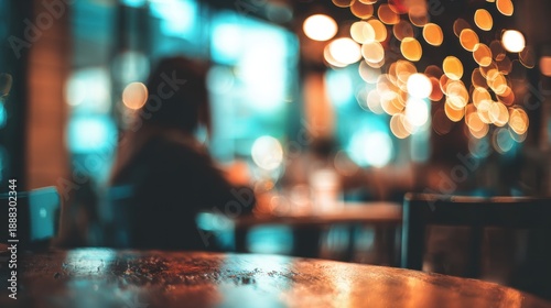 Wallpaper Mural Evening at cafe with soft lights and a person sitting at table Torontodigital.ca