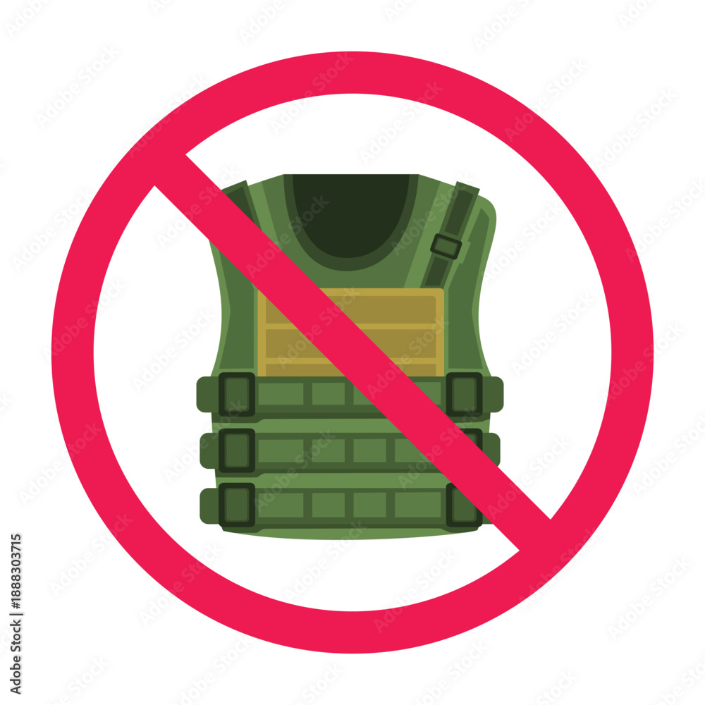 Obraz premium No military vest sign, forbidden army outfit symbol, do not wear soldier costume sign, military cosplay prohibited icon, prohibited tactical outfit icon
