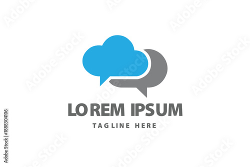 Blue cloud with secondary grey speech bubble icon Vector logo template