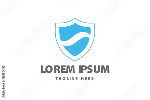 Free Download Blue shield with abstract wavy water lines icon Vector logo template - GFXLoad