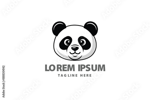 Cute black and white panda head mascot icon Vector logo template