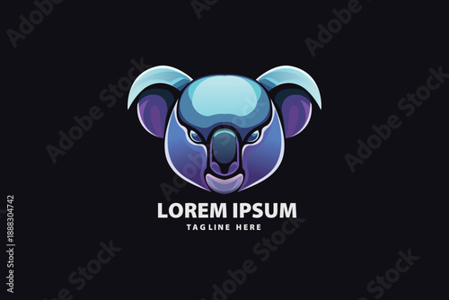 Blue koala head mascot icon Vector logo template
