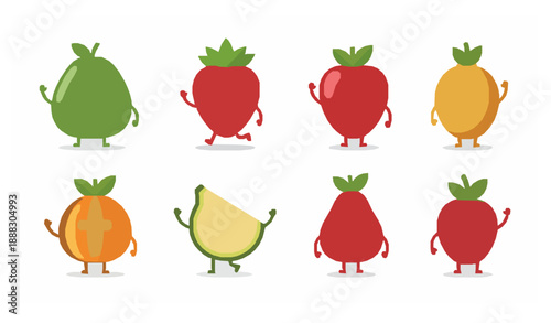 Cute cartoon fresh fruit characters vector illustration collection
