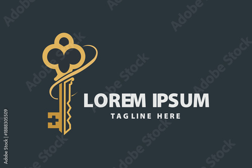 Old skeleton key with ornate handle design Vector logo template
