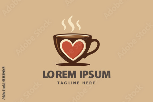 Coffee Cup Heart Shape Steam Love Concept Vector logo template