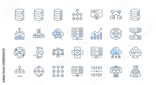 Database and server icons set of digital technology vector graphics