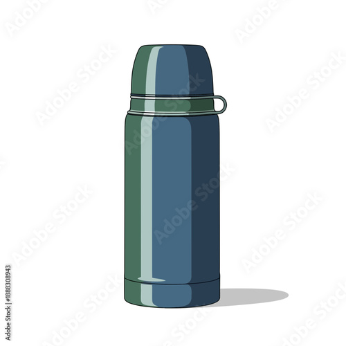 Blue and green thermos bottle isolated on white background, studio shot