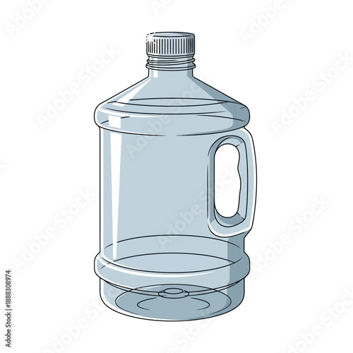 Clear plastic water jug with handle, isolated on white background