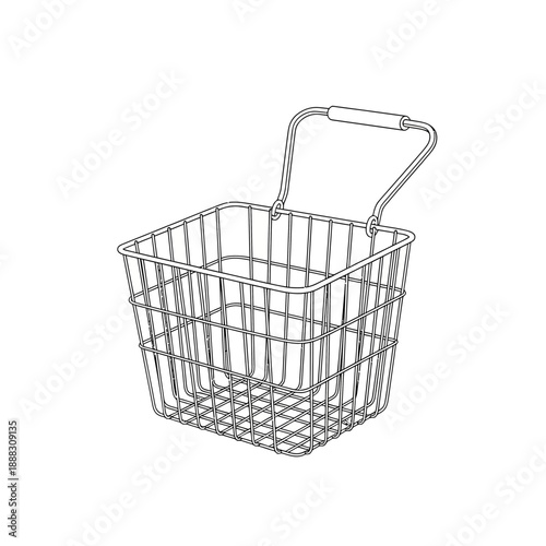 Wire shopping basket with handle, isolated on white background