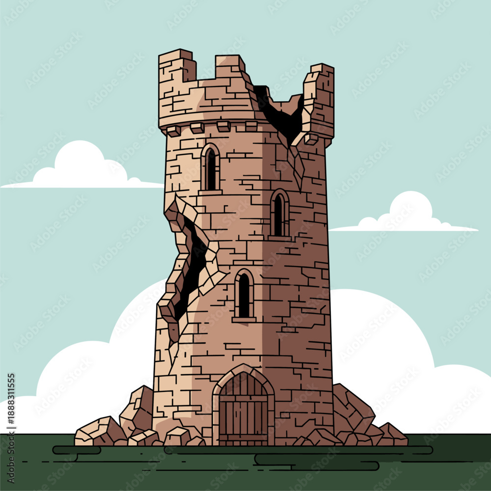 Obraz premium Crumbling Stone Tower Illustration