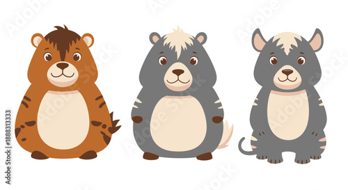 Cartoon animal illustrations featuring a hamster, a bear and a platypus in vector format isolated