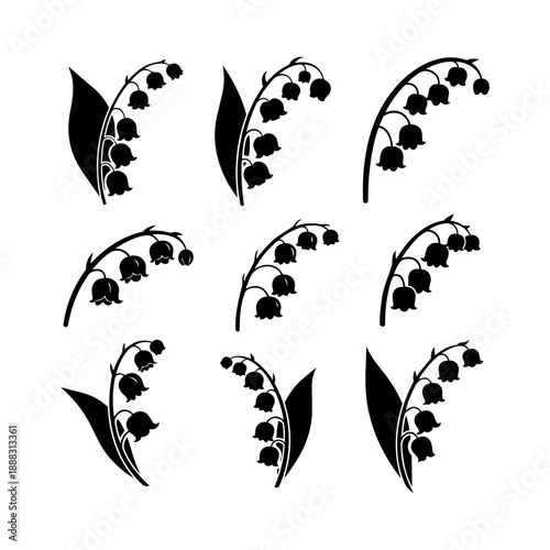 Elegant Lily of the Valley Flower Silhouettes Set for Spring Floral Design. A Collection of Vector Graphics Depicting Delicate May Bells