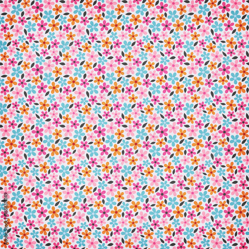 Seamless small floral pattern with pastel flowers and leaves. Soft watercolor texture ideal for spring designs, fabric prints, kids projects, stationery, and wallpapers.