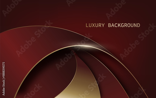 Elegant luxury abstract background in red color with smooth flowing curves and refined golden lines.