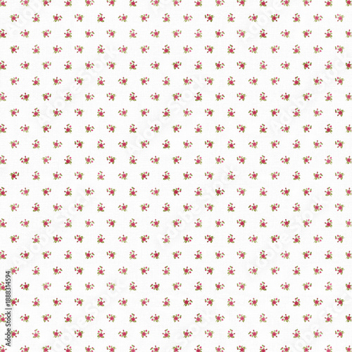 Cuadro en lienzo Seamless tiny pink rose pattern on white fabric texture