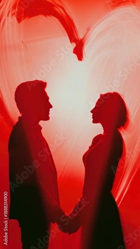 Romantic couple with silhouette of hearts