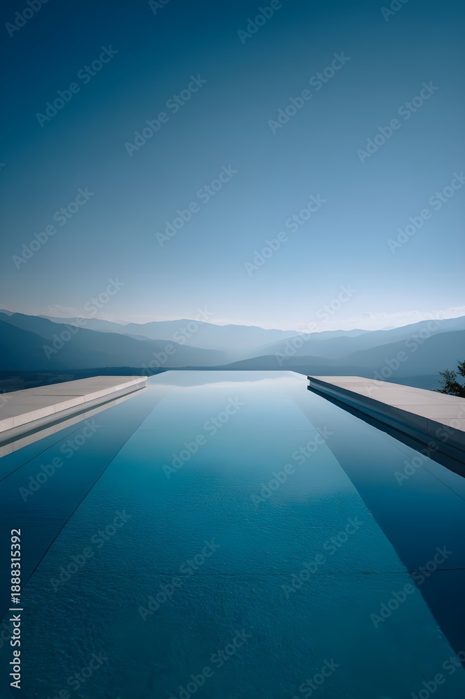Fototapeta premium Rectangular Pool With Perfectly Still Water Reflecting Sky Minimalist Architecture Serene Outdoor Design Feature