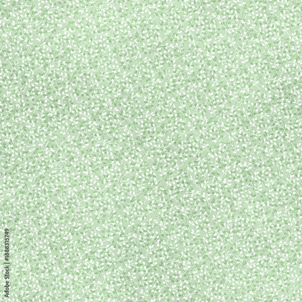 Fototapeta premium Soft green seamless vine pattern with white leaves and watercolor texture. Natural botanical background ideal for eco designs, textiles, wrapping paper, and decor.