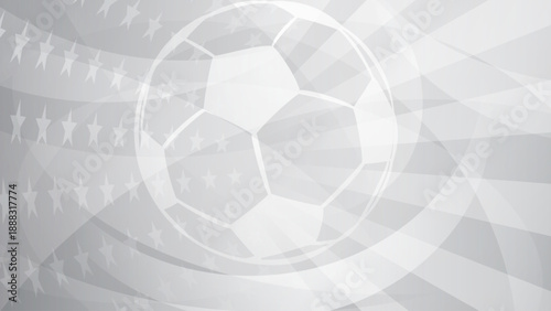 A soccer ball is centered on a background of stars and abstract shapes in shades of gray and white, symbolizing the USA World Cup spirit.