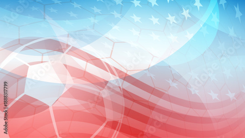 Colorful USA soccer background with soccer ball and american flag elements.