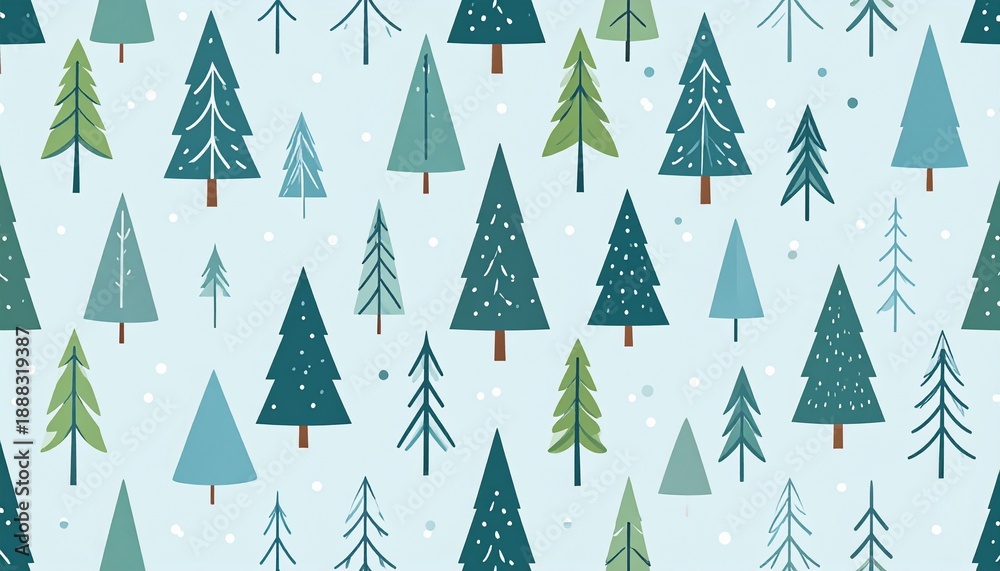 Obraz premium Whimsical Winter Forest Pattern with Snowy Trees.