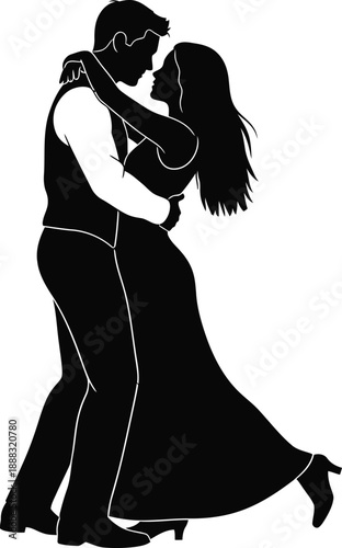 Romantic dance silhouette of loving couple embrace