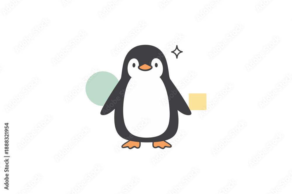 Fototapeta premium Cute cartoon penguin with pastel geometric shapes