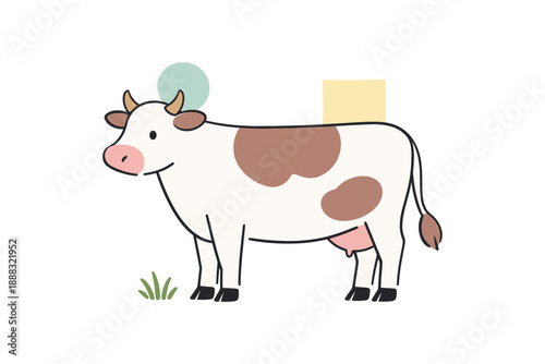 Cartoon cow with brown spots on white background
