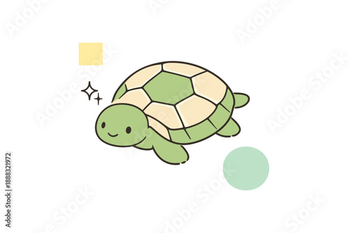 Cute cartoon tortoise with colorful geometric shapes on white background
