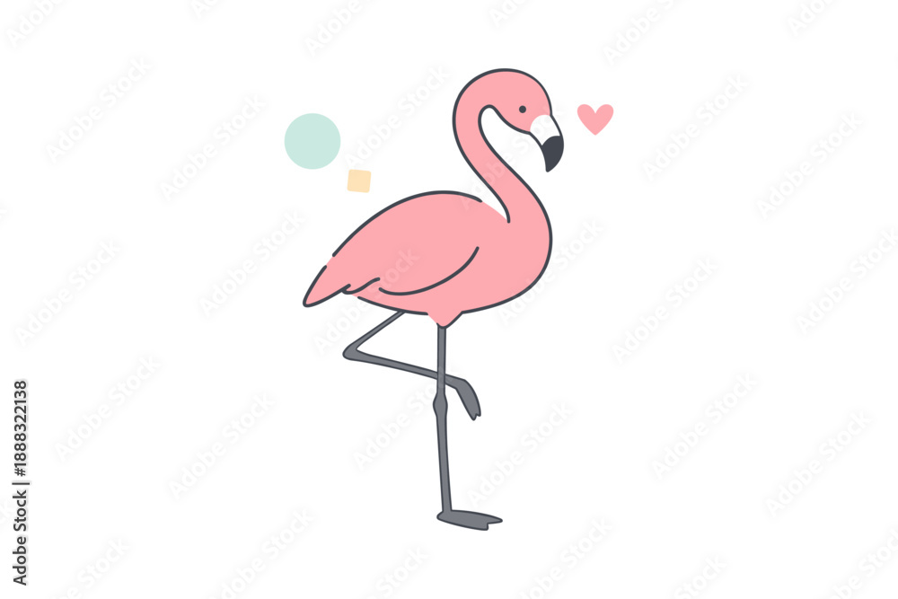 Fototapeta premium Minimalist pink flamingo illustration with geometric accents