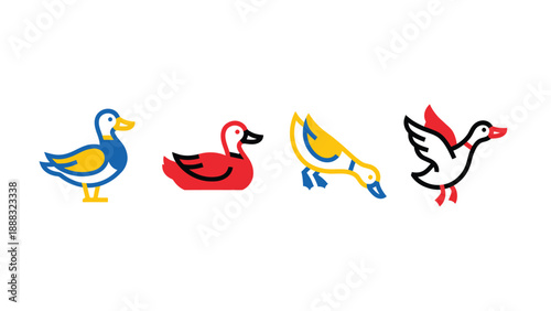 Colorful Duck Icons: Minimalist Animal Design
