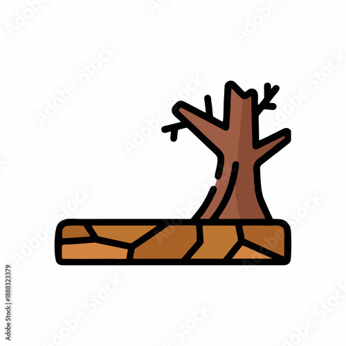 Tree stump on wooden platform.