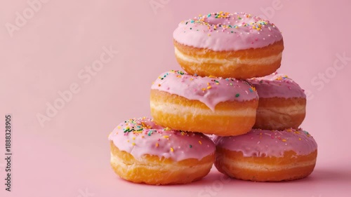 Wallpaper Mural A tempting stack of glazed donuts topped with vibrant pink frosting and colorful sprinkles. Torontodigital.ca