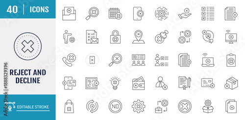 Reject and Decline icon set. Includes reject, refuse, cancellation, decline and more. Vector Illustration with editable strokes