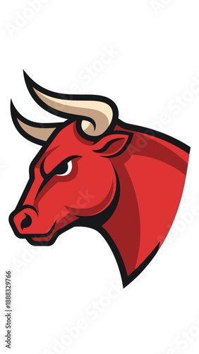 Aggressive Red Bull Head Mascot Logo, Strong Powerful Animal