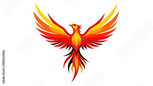 Fiery Phoenix Rising, Symbol of Rebirth and Strength, Mythical Bird Illustration