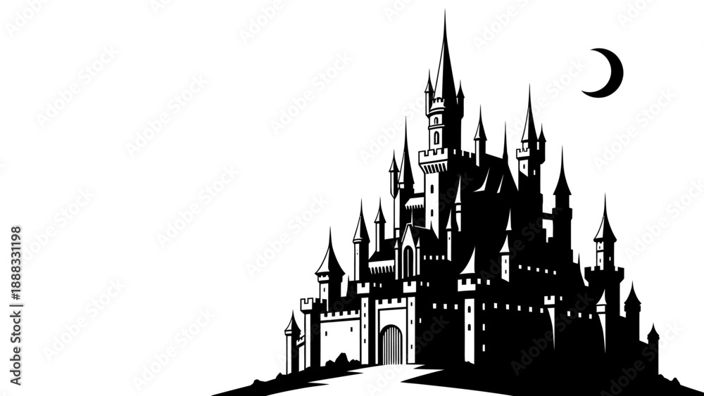 Obraz premium Gothic Castle Silhouette Moon Night Sky Fantasy Fairytale Architecture