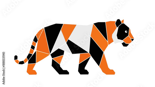 Geometric Tiger Silhouette, Abstract Animal Art, Orange Black White
