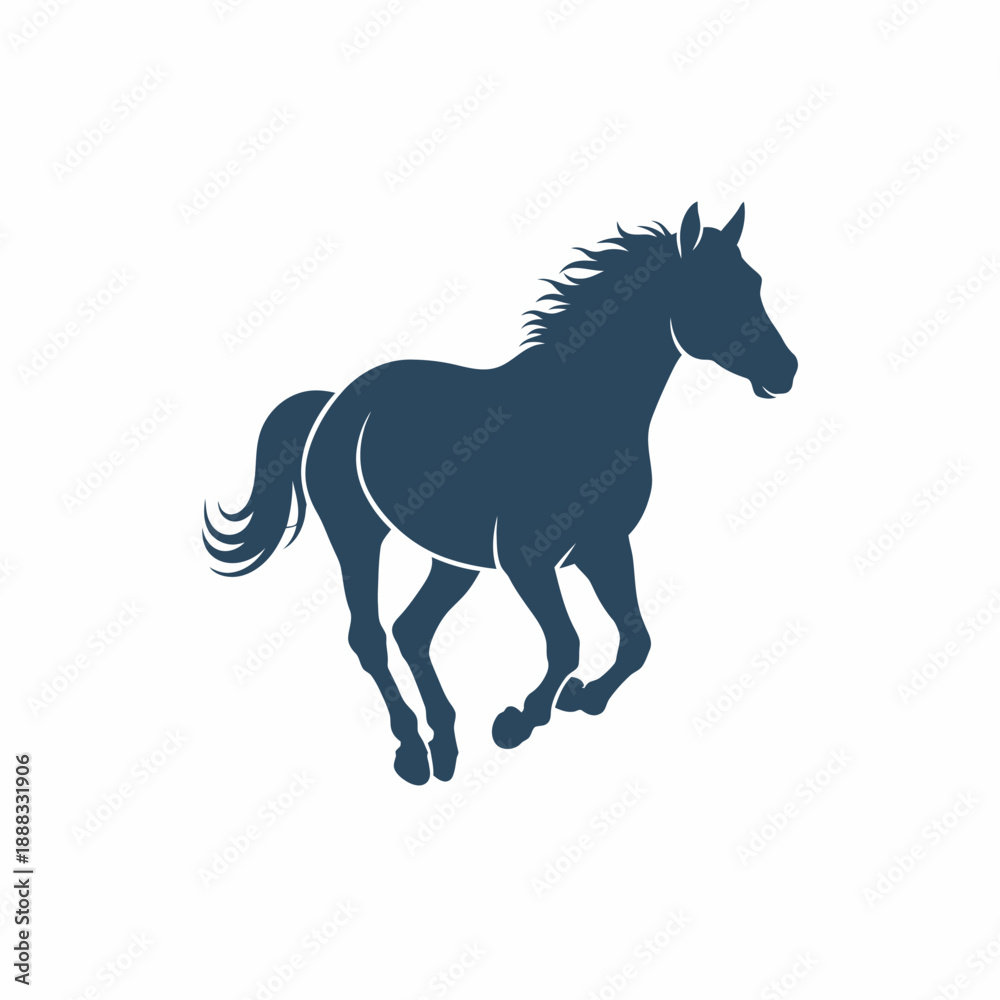 Obraz premium Silhouette of a galloping dark blue horse on a white background