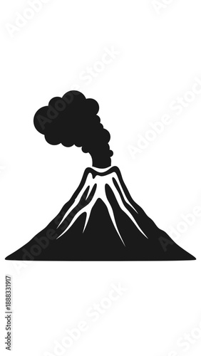 Silhouette of a smoking volcano, symbol of eruption and natural power