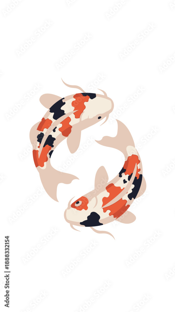 Naklejka premium Two Koi Fish Swimming in Circle, Symbol of Harmony and Balance